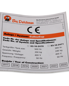 Typenschild D/GB: CulinaCup